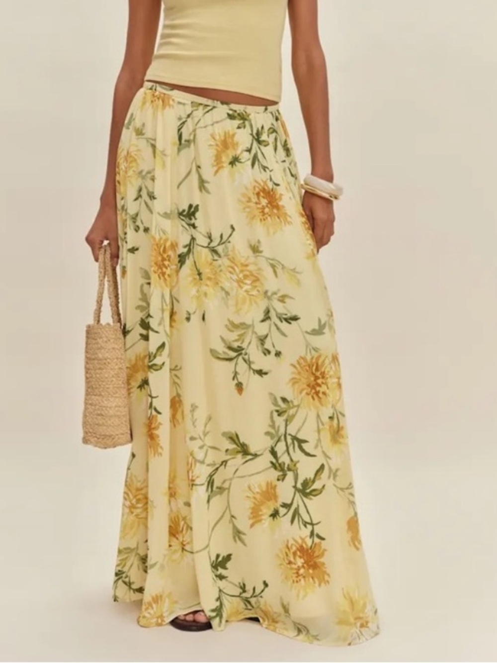Reformation Women’s Lisette Top Gemma Maxi Skirt Honeyglow Floral Yellow Set 6 - Picture 8 of 15